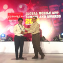 Prem Kumar, Executive Vice Chairman & MD of HCL gives away the GMASA Best Student App award to Sitharthan of Saveetha College for his app 'Find My Car'