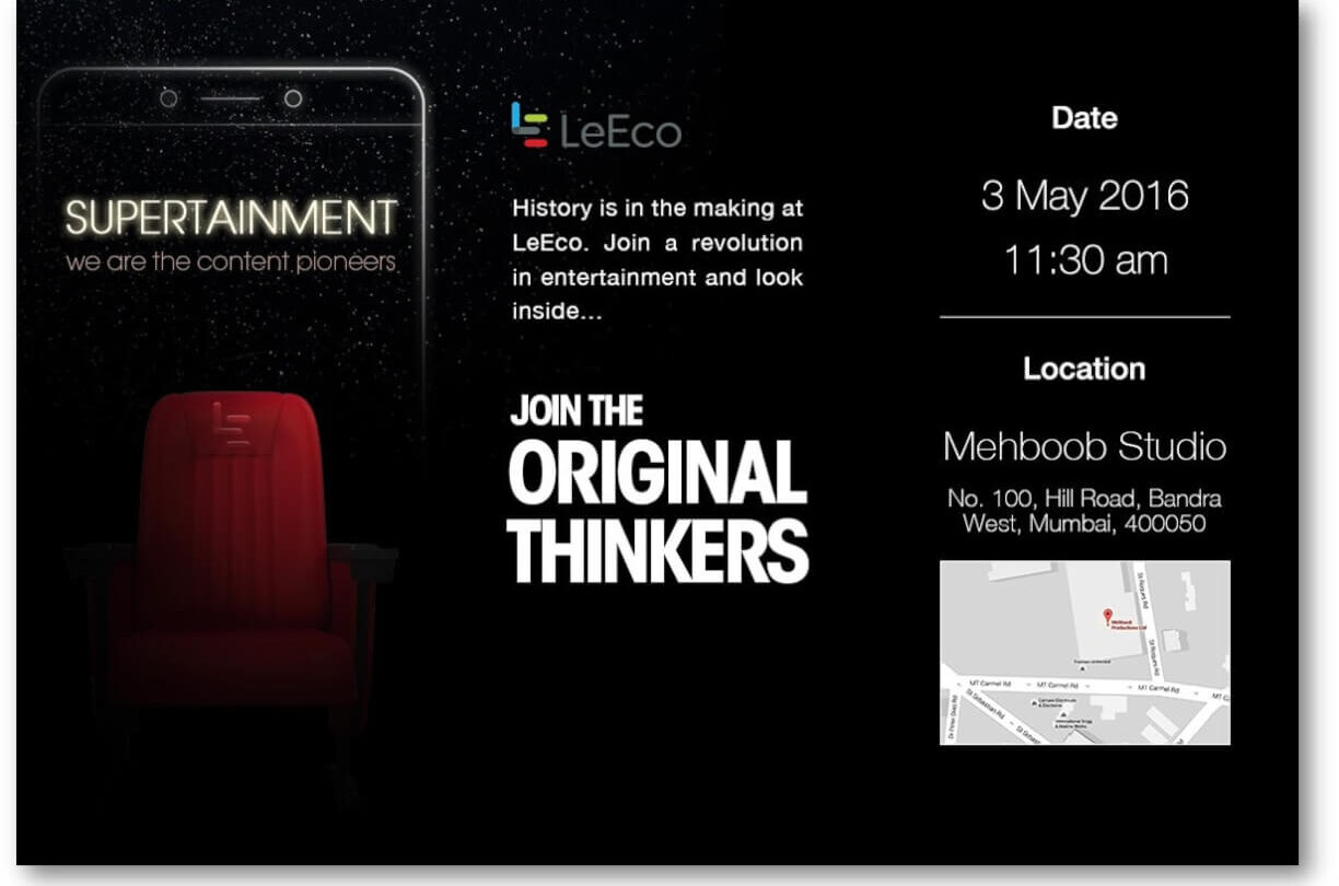 LeEco sends out invites for an event on 3rd May in Mumbai and here’s what to expect