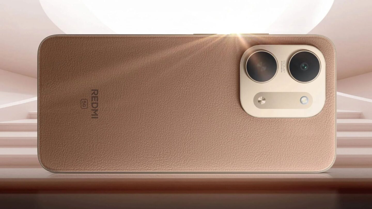 Redmi 17C 5G Coffee Brew vegan leather back with 50MP AI camera module