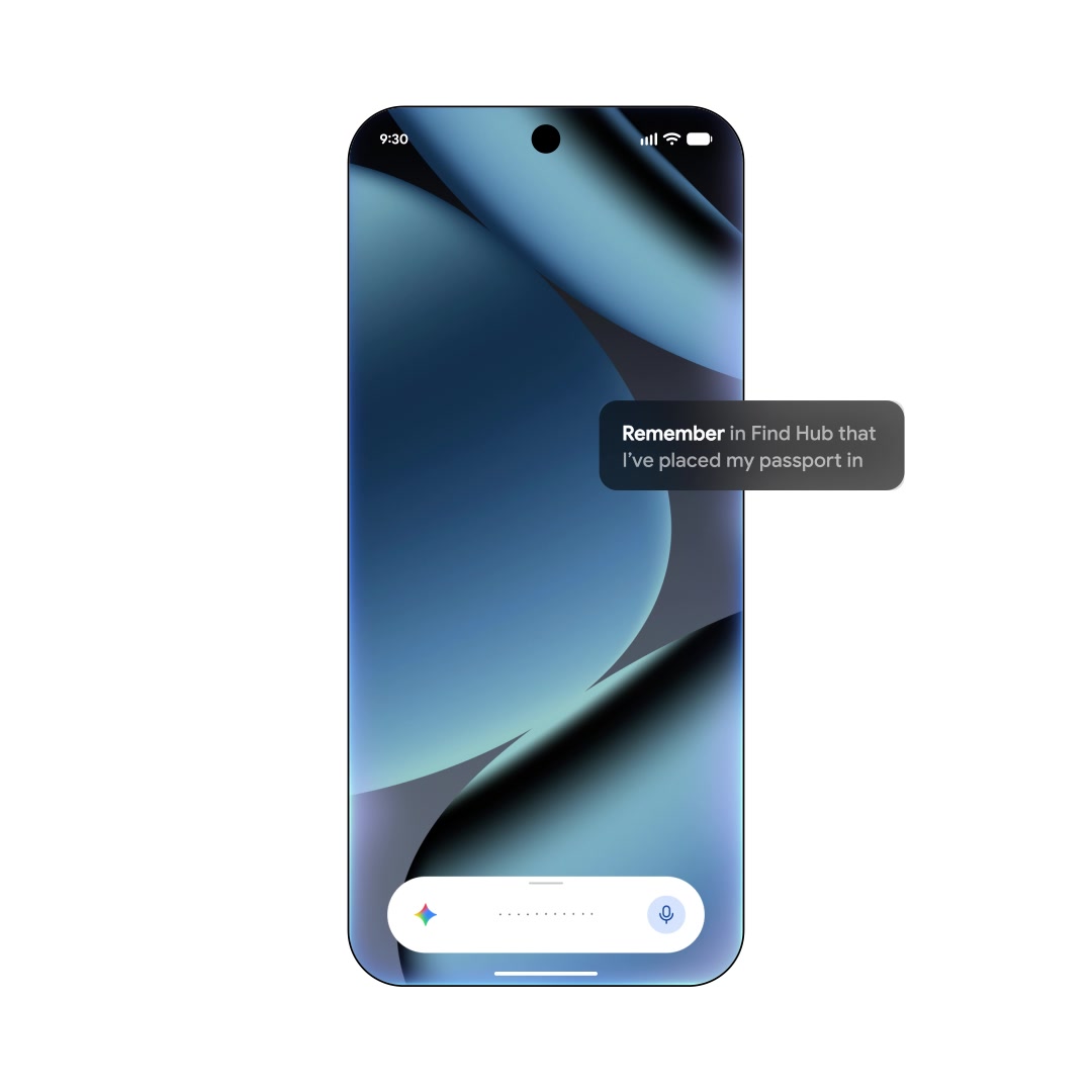 Find Hub, one of the new Android features, prompting a phone to remember an item