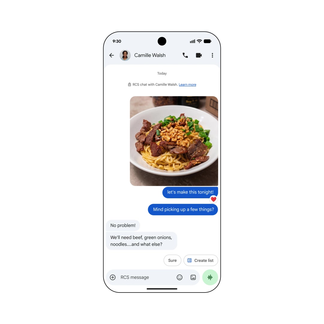 Google Keep list prompt inside a Google Messages chat