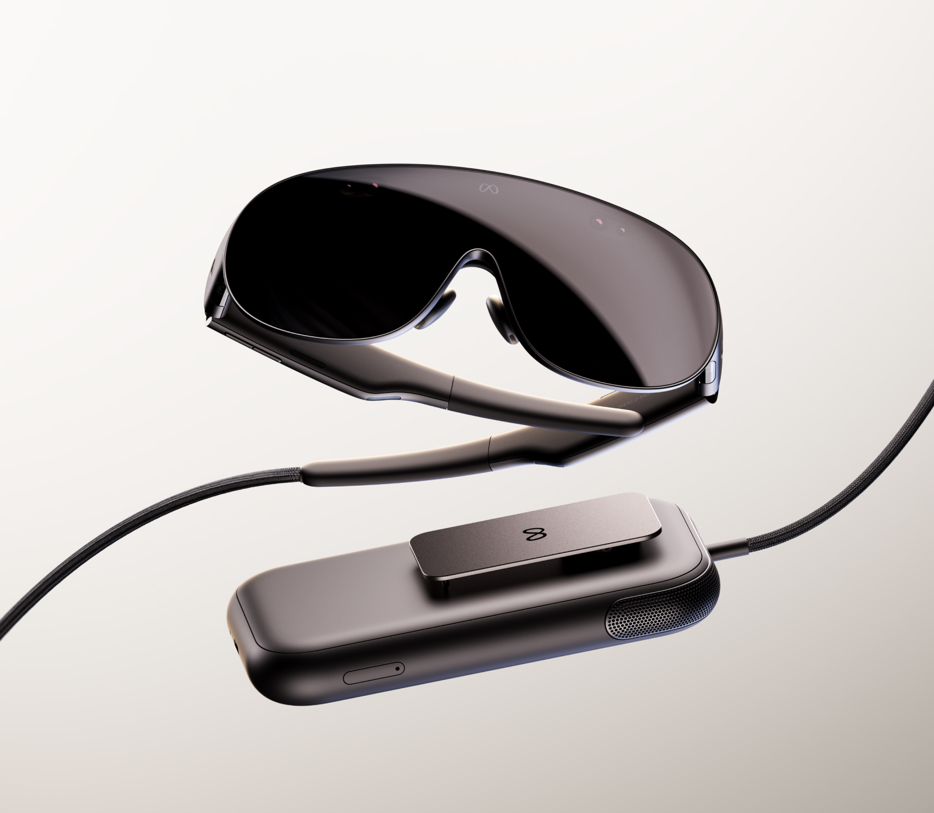 Official Meta Newsroom product shot of Meta VR Glasses and tethered compute puck
