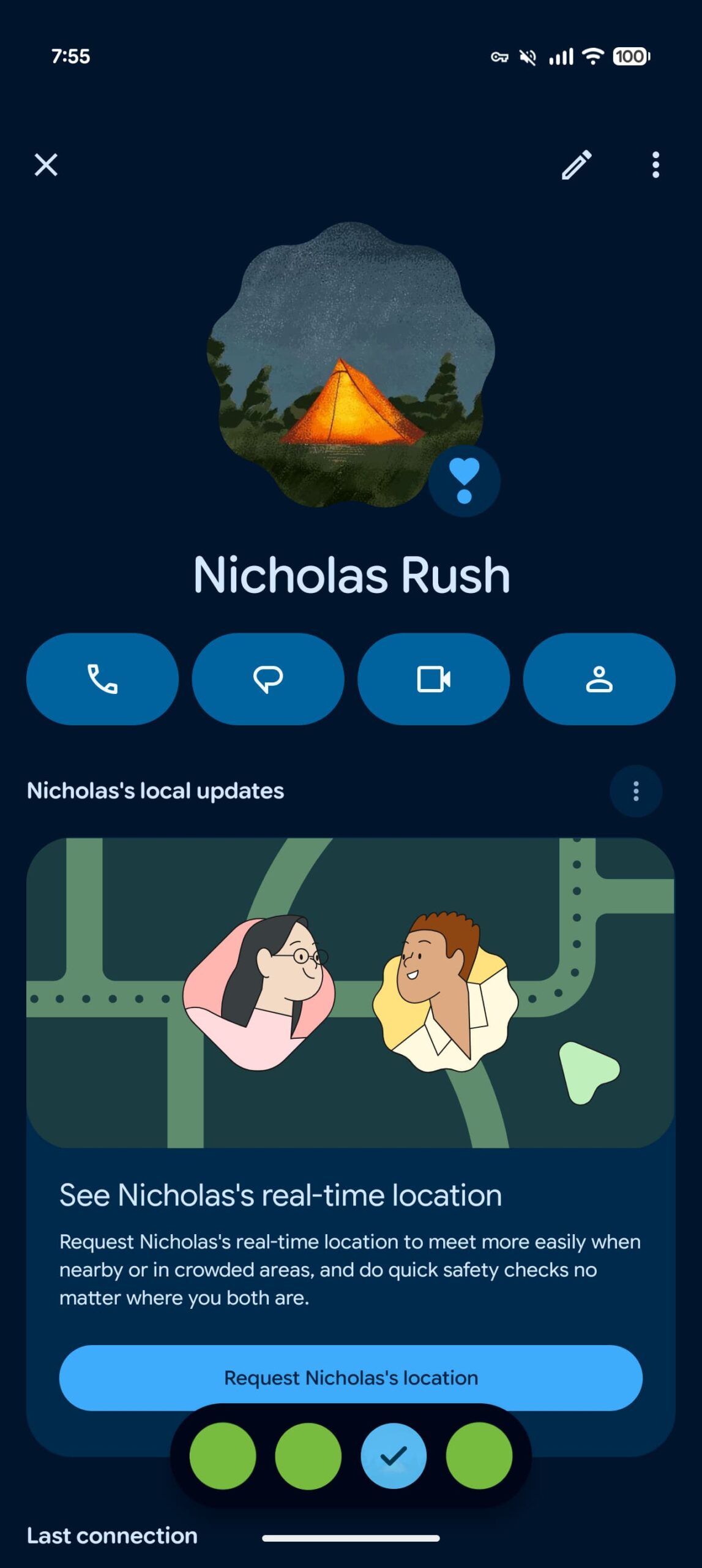 Pixel VIPs 2.0 fullscreen contact page with call message video and location options