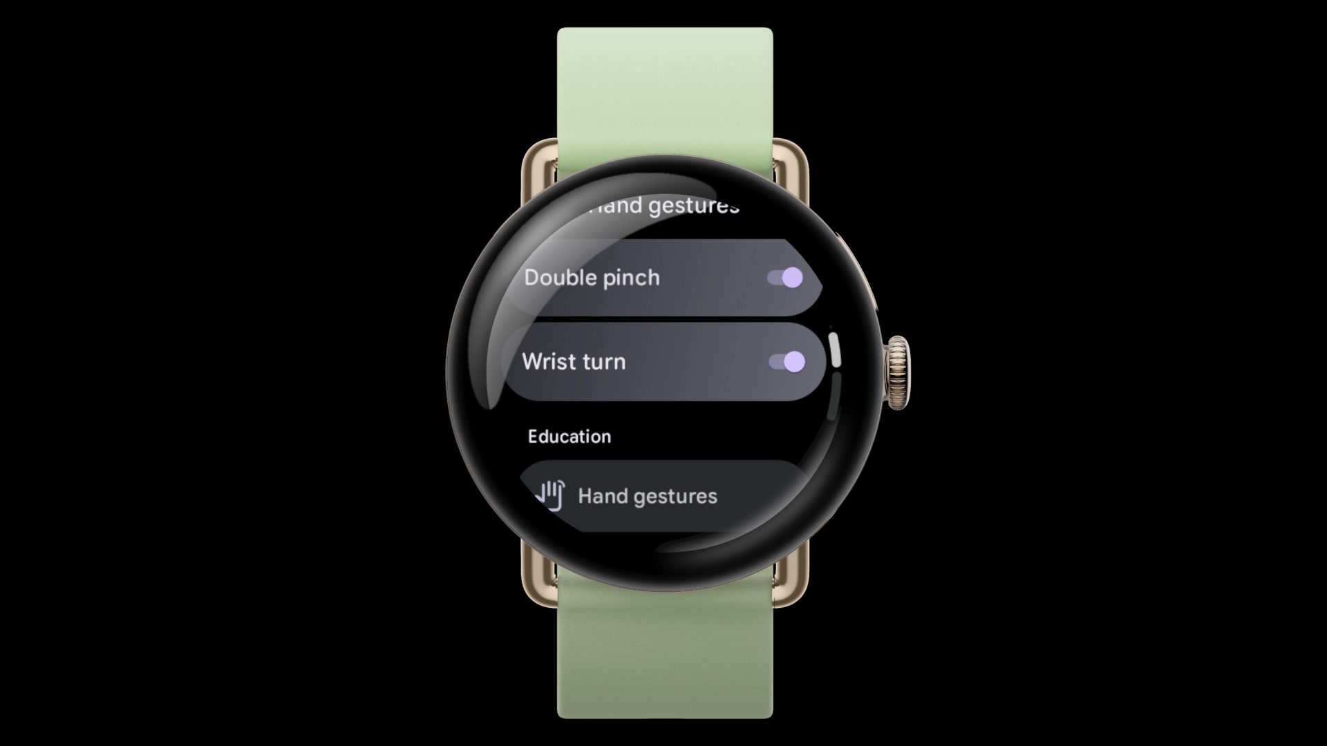 Pixel Watch settings with hand gesture controls enabled