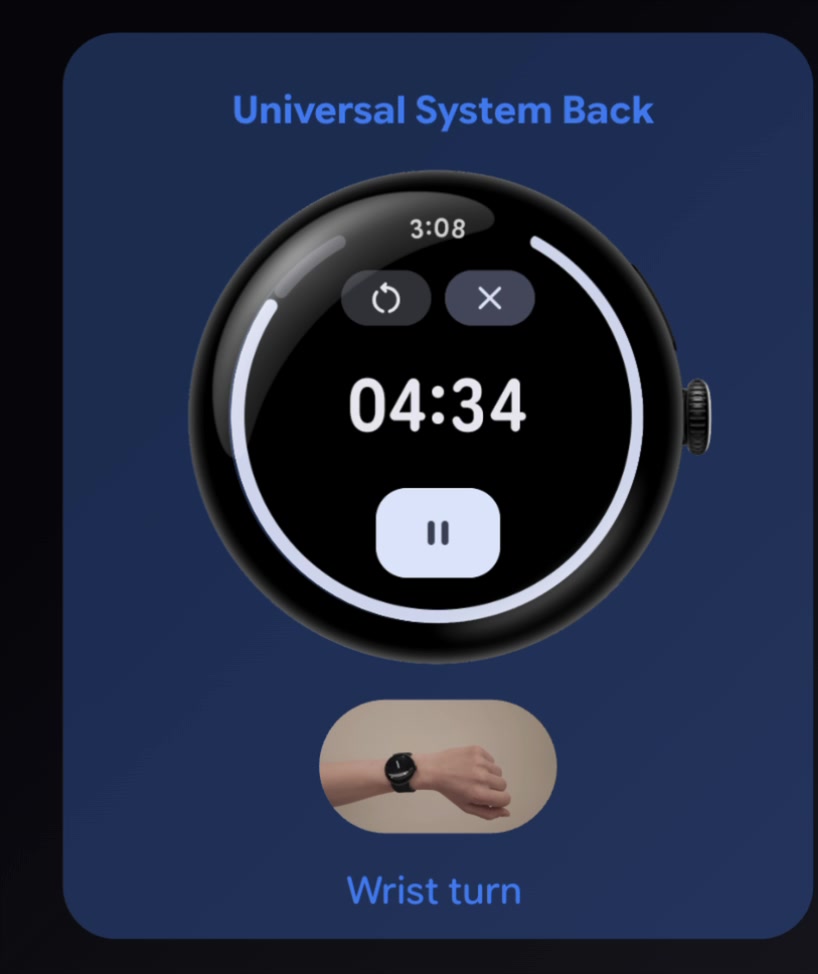Pixel Watch showing the wrist-turn Back action
