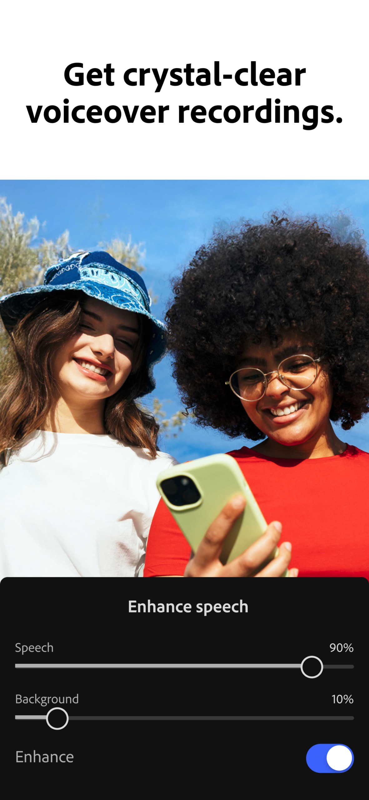 Adobe Premiere Enhance Speech controls for cleaning up dialogue on Android