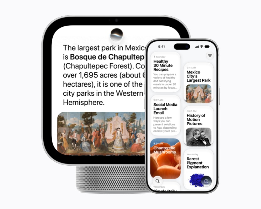 Siri AI conversation on Apple HomeView continuing on iPhone