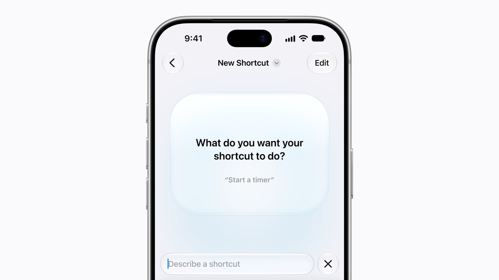 Shortcuts app in iOS 27 asking what you want your shortcut to do