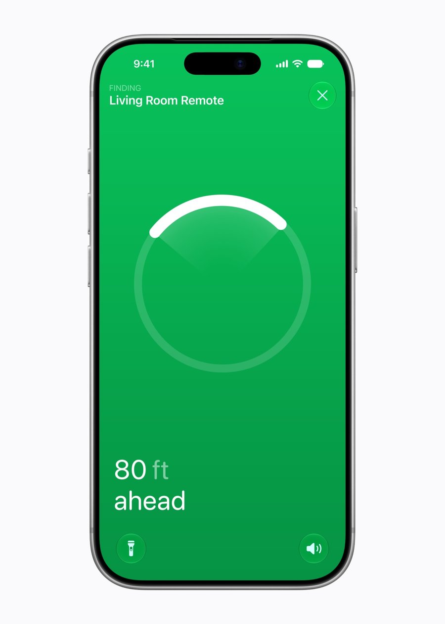 iPhone Find My Precision Finding screen locating Living Room Remote
