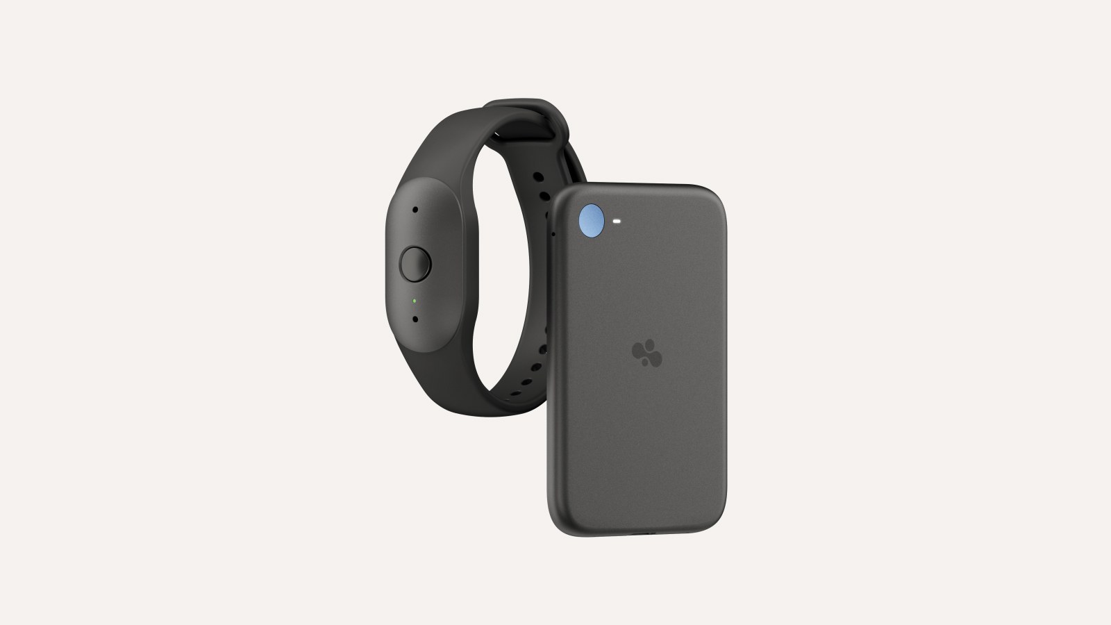 Bee Frontier wristband and Bee Eclipse card in black, each with a recording indicator light
