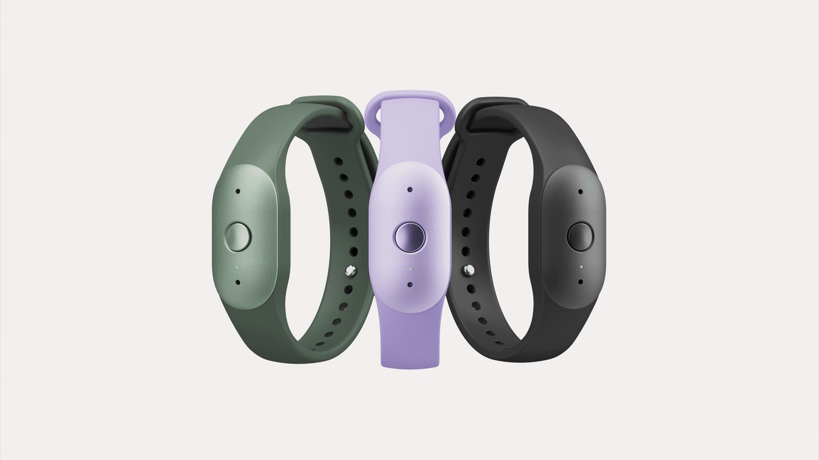 Bee Frontier AI wearable wristbands in Sage, Lavender and Onyx