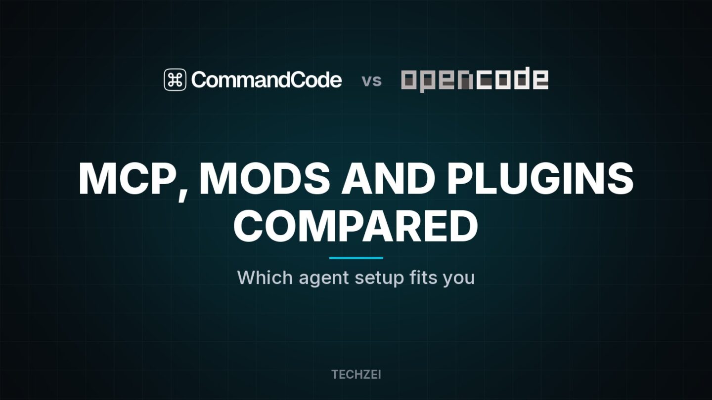 Command Code vs OpenCode logos comparing MCP, mods and plugins