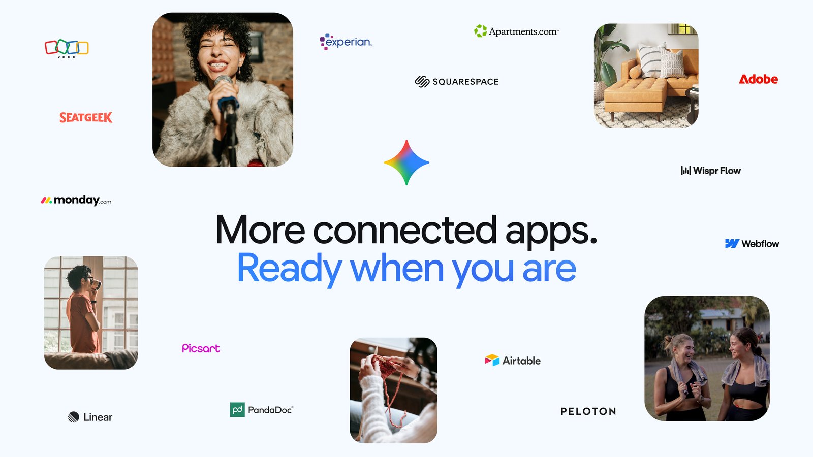 Gemini connected apps graphic with partner logos around the Gemini sparkle