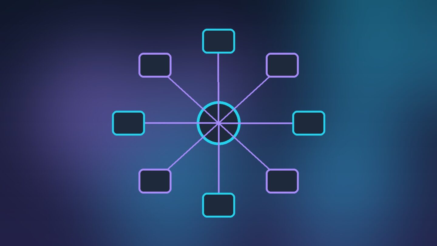MCP servers setup: abstract illustration of an AI app hub connected to several tool servers