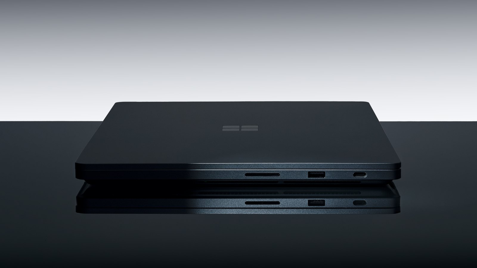 Microsoft Surface Laptop Ultra with NVIDIA RTX Spark, closed, showing its side ports