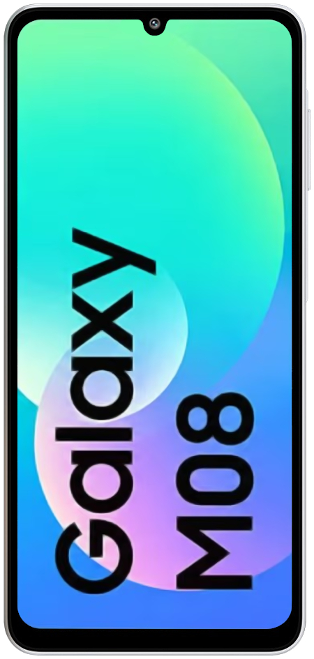Samsung Galaxy M08 Silver front view, Amazon India twin of A08