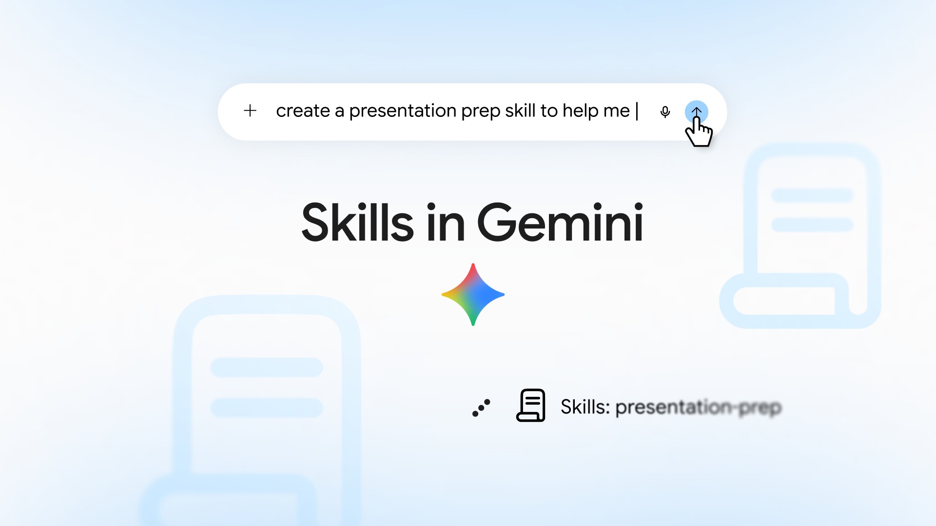 Google's Skills in Gemini graphic showing a presentation-prep skill being created