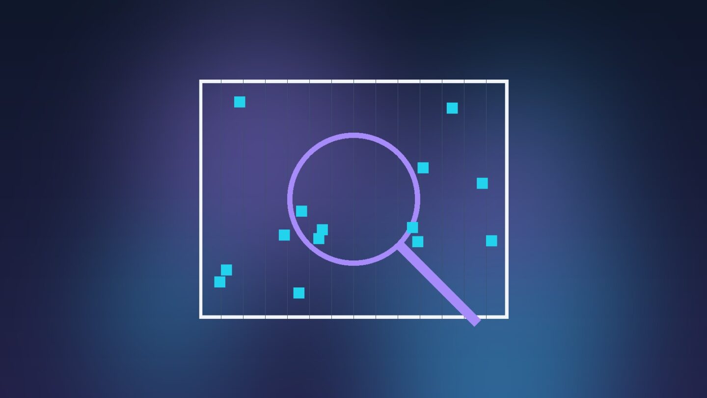 How to spot AI-generated images: illustration of a magnifying glass over a pixel grid