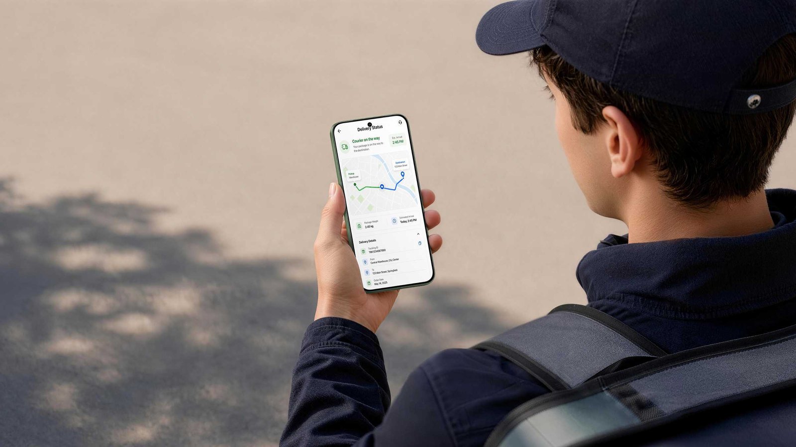 Person in a cap holding the vivo S2 FE with a navigation route on screen