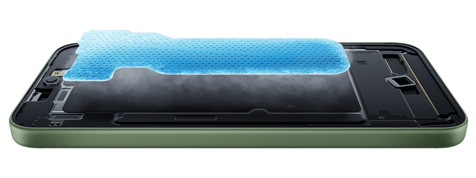 Cutaway illustration of the vivo S2 FE showing the large vapour chamber cooling plate inside the phone